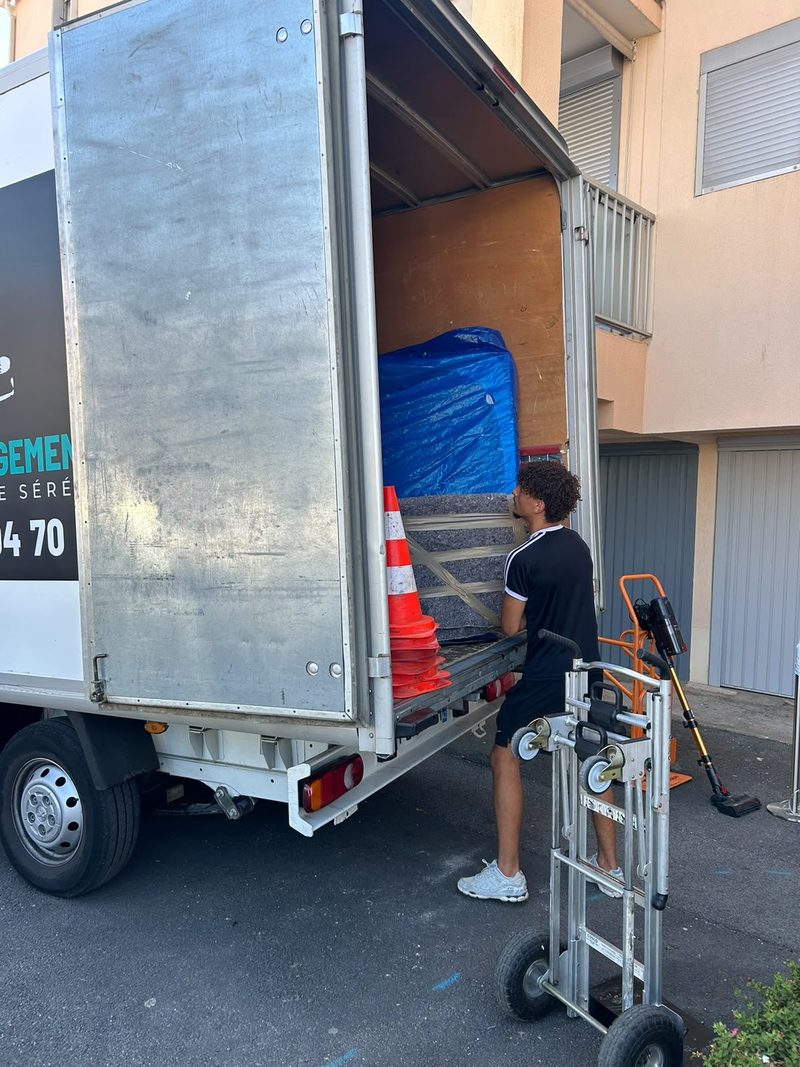 Chargement au hayon élévateur avec un diable lors d'un déménagement à Montpellier